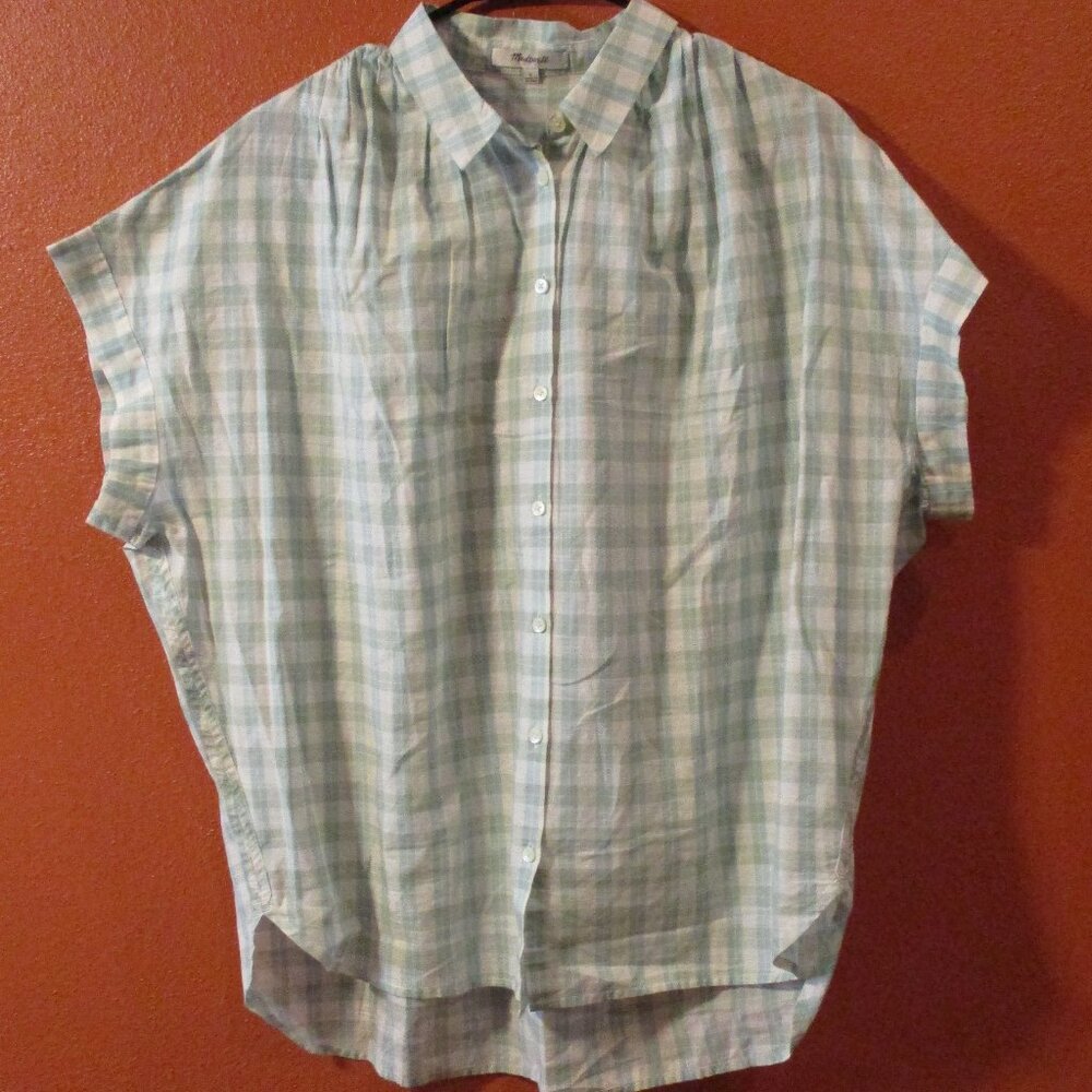 Madewell Shirt Woman Large Blue White Button Up Vacation Beach Outdoors Shirt